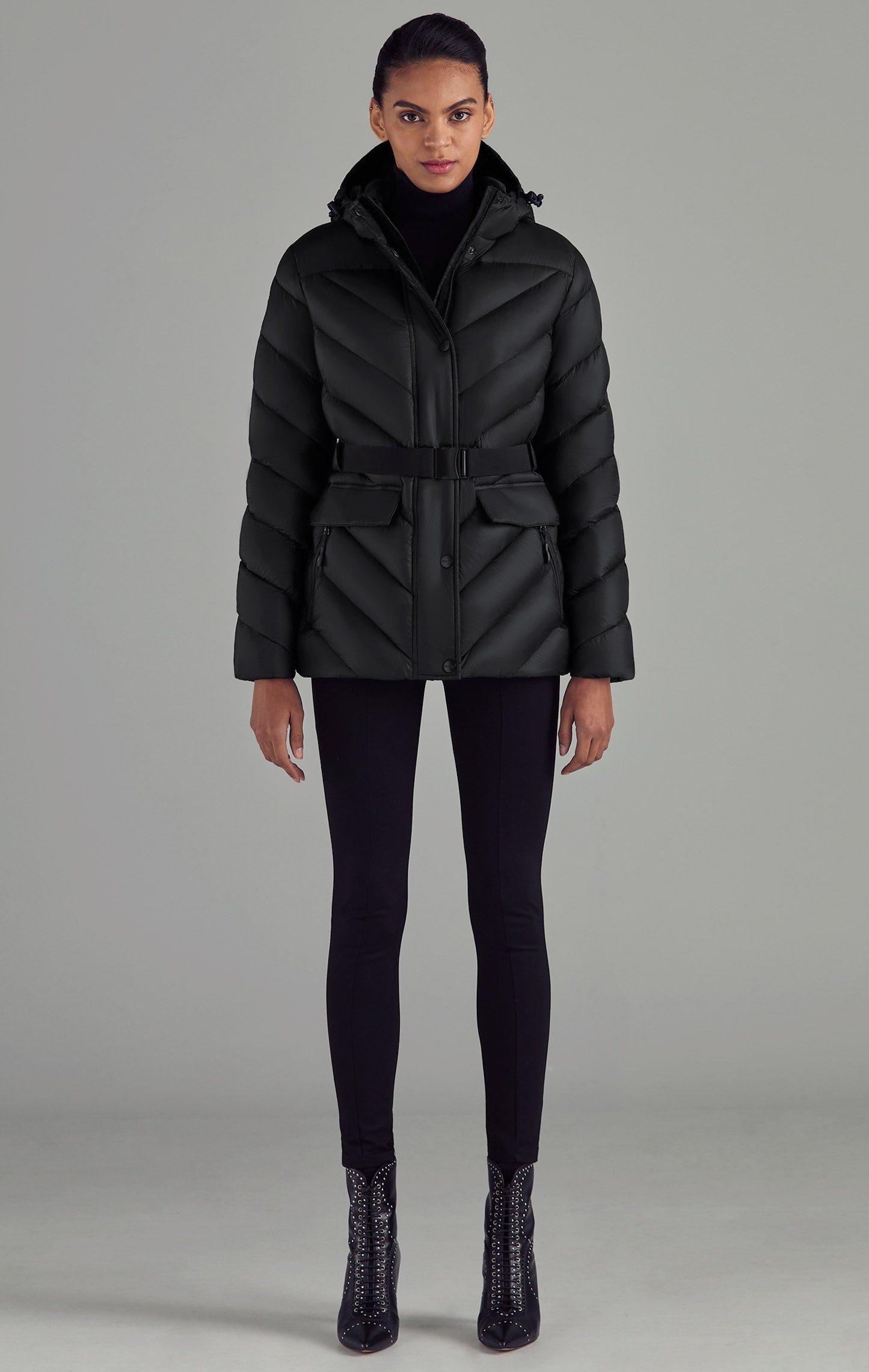 Womens black padded 2024 coat with hood