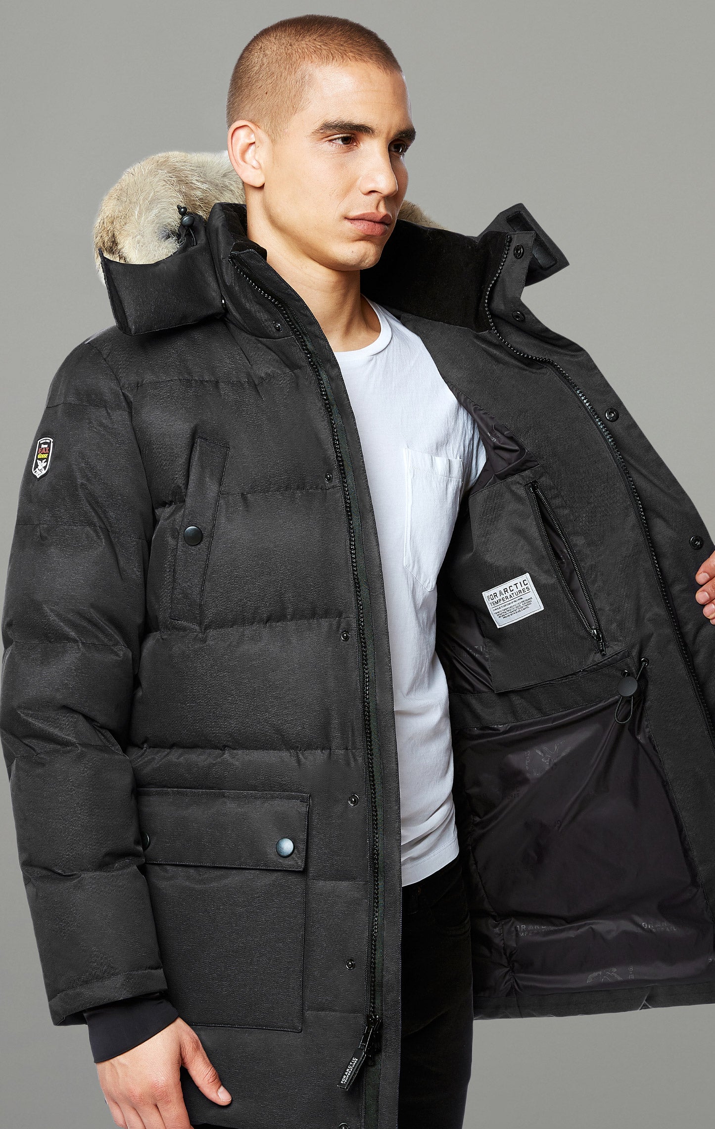 Parka coat with big fur hood hot sale