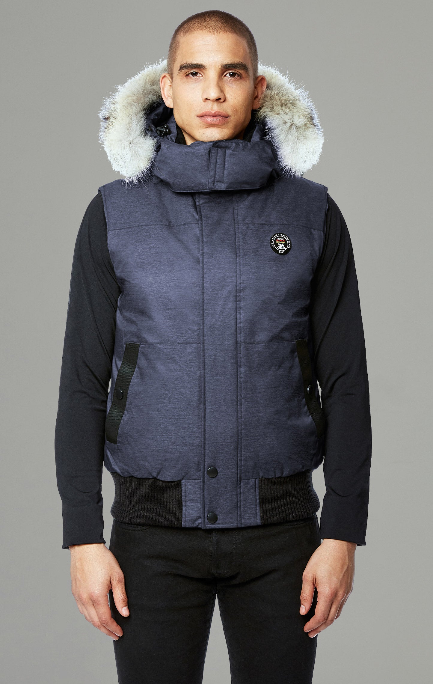 Navy puffer vest mens best sale