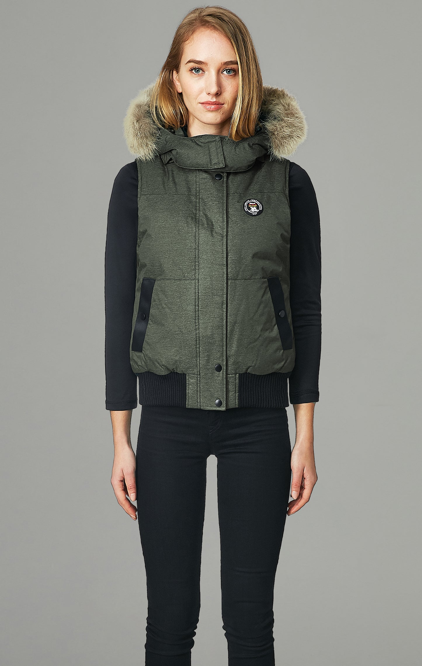 Fur trim puffer store vest