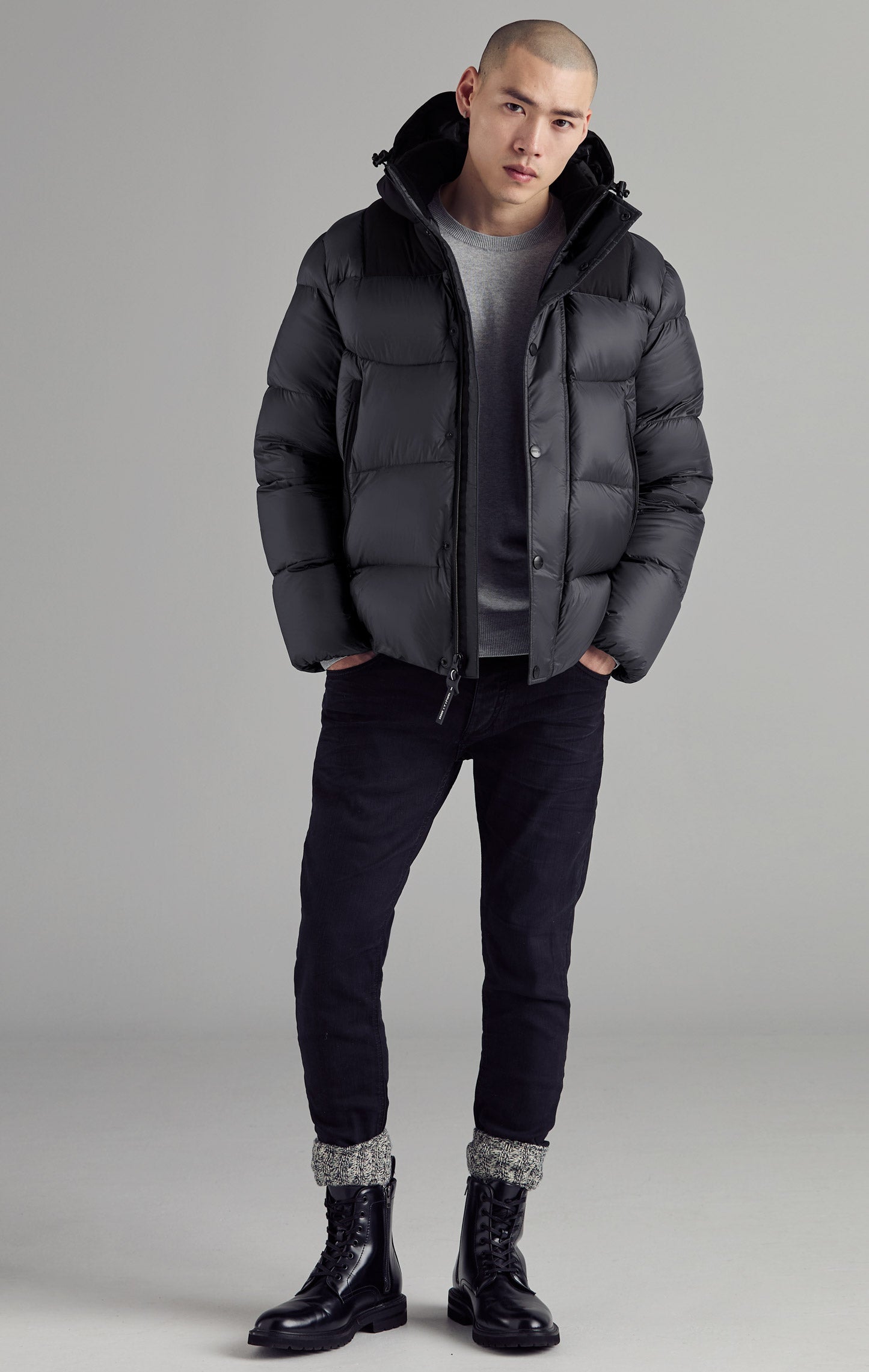 Mens padded jacket without hood sale