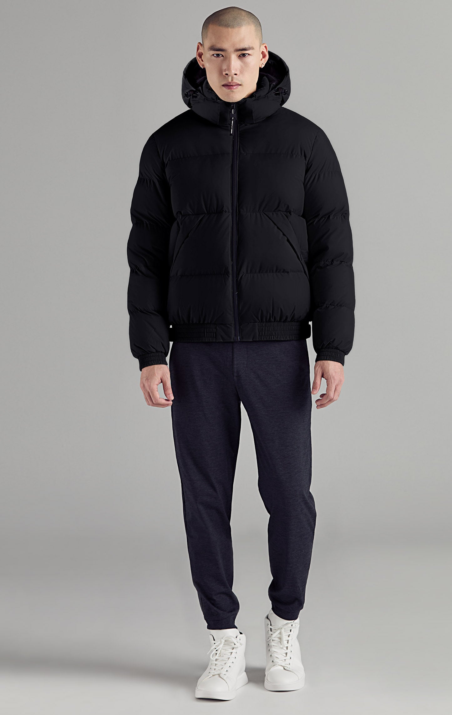 Bomber Jacket Mens Black Jacket No Hood Oversized Boxy Curved Hem