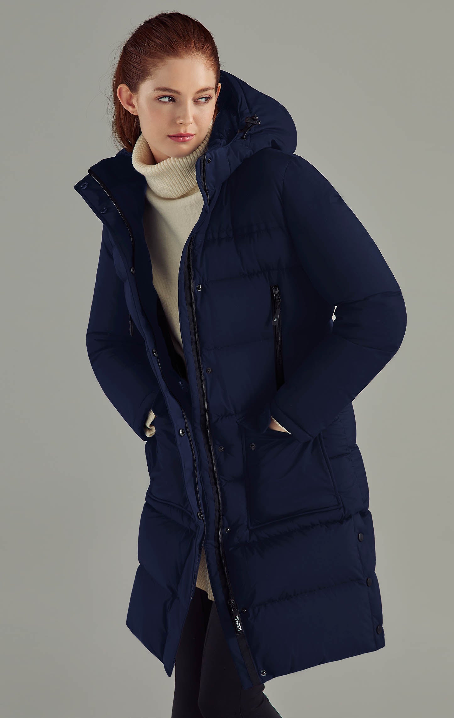 Womens long shop navy puffer coat